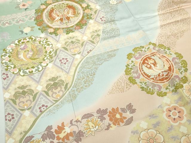 平和屋着物▽極上　訪問着　単衣　駒刺繍　道長鳳凰花文　暈し染め　金彩　逸品　未使用　DZAB9434kh6