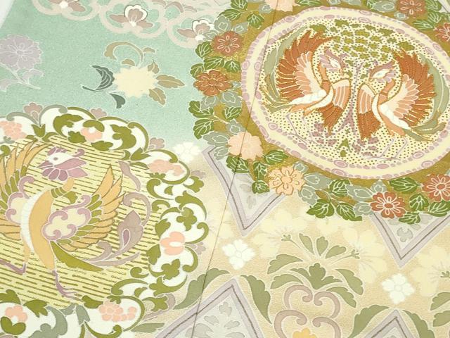 平和屋着物▽極上　訪問着　単衣　駒刺繍　道長鳳凰花文　暈し染め　金彩　逸品　未使用　DZAB9434kh6