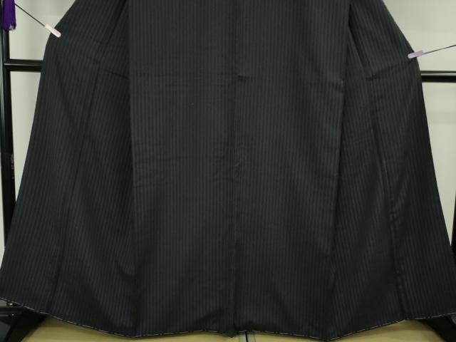 平和屋本店●極上　越後　小千谷紬　手織　縦縞　無地　紺　たとう紙付き　逸品　未使用　DZAB9436kh6