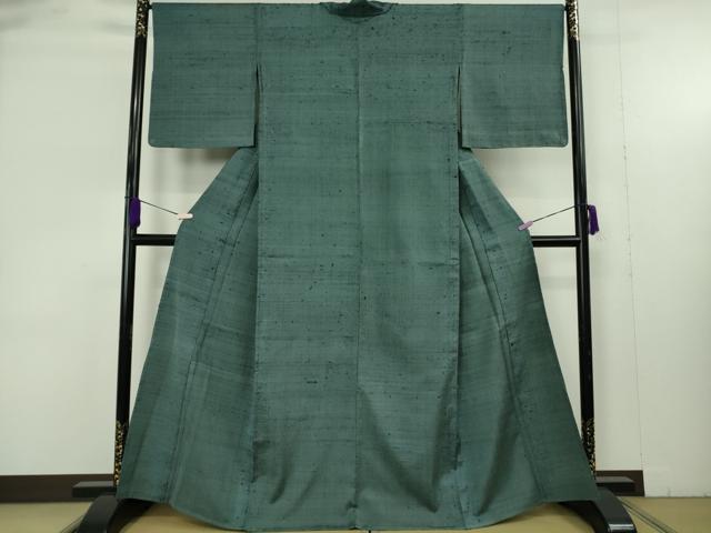 平和屋本店▽希少　ざざんざ織　単衣　藍色地　逸品　未使用　DZAB9440kh6