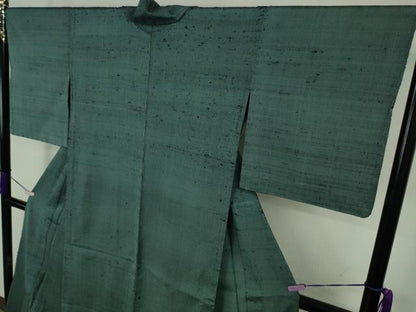 平和屋本店▽希少　ざざんざ織　単衣　藍色地　逸品　未使用　DZAB9440kh6