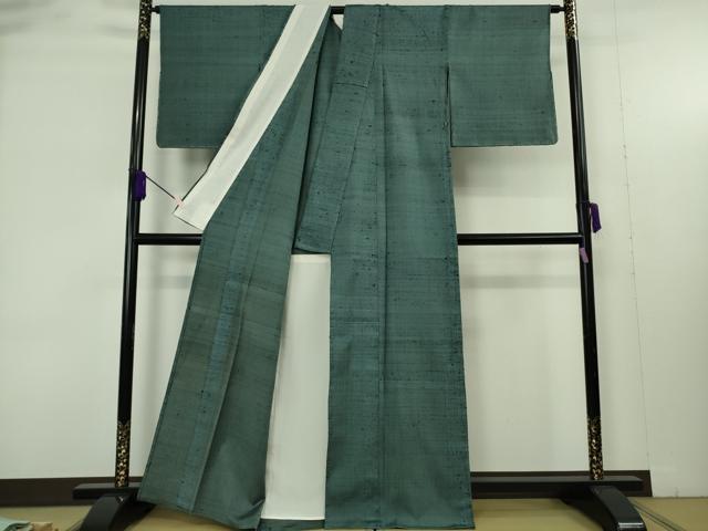 平和屋本店▽希少　ざざんざ織　単衣　藍色地　逸品　未使用　DZAB9440kh6