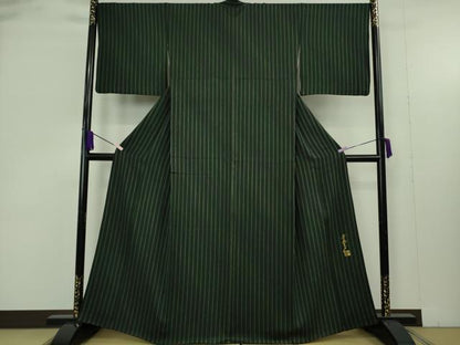 平和屋着物●極上　染色作家　斉藤三才　小紋　縞　逸品　DZAB9442kh6