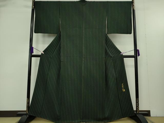 平和屋着物●極上　染色作家　斉藤三才　小紋　縞　逸品　DZAB9442kh6