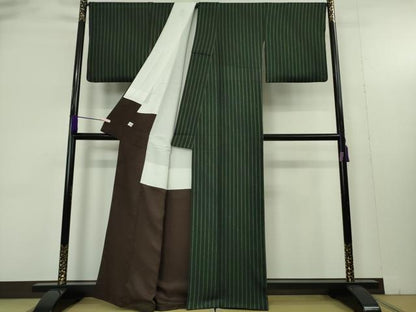 平和屋着物●極上　染色作家　斉藤三才　小紋　縞　逸品　DZAB9442kh6