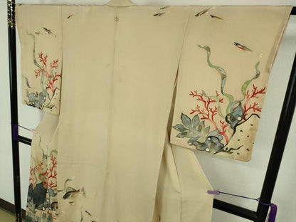 平和屋本店●極上　アンティーク　大正ロマン　訪問着　手描き　海中　魚　珊瑚　金彩　逸品　DZAB9443kh6