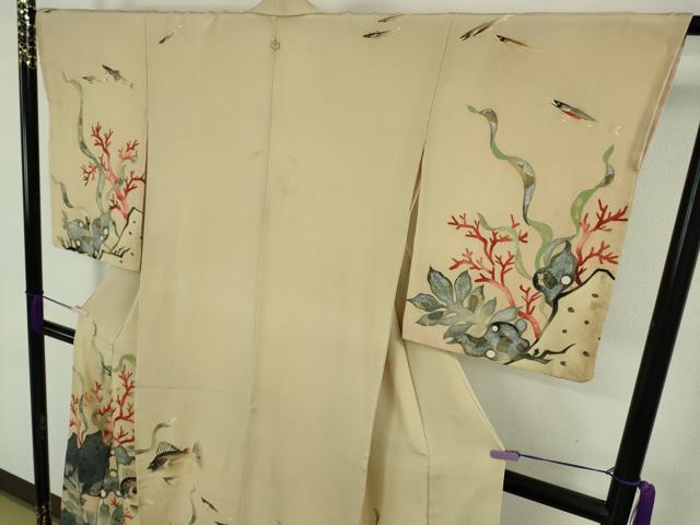 平和屋本店●極上　アンティーク　大正ロマン　訪問着　手描き　海中　魚　珊瑚　金彩　逸品　DZAB9443kh6