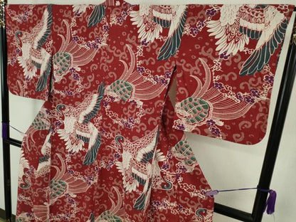 平和屋着物∴極上　夏物　撫松庵　小紋・浴衣兼用　綿　鶴　蓑亀　逸品　DZAB9444kh6
