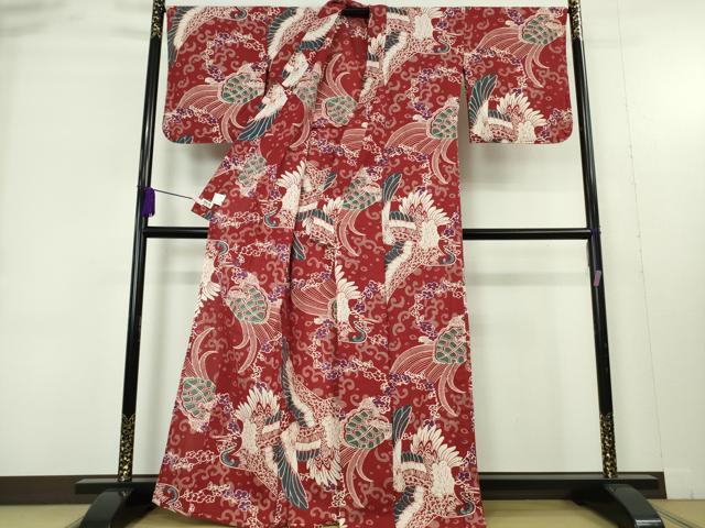 平和屋着物∴極上　夏物　撫松庵　小紋・浴衣兼用　綿　鶴　蓑亀　逸品　DZAB9444kh6