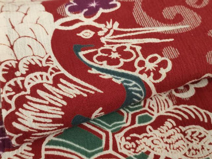平和屋着物∴極上　夏物　撫松庵　小紋・浴衣兼用　綿　鶴　蓑亀　逸品　DZAB9444kh6