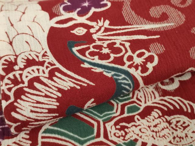 平和屋着物∴極上　夏物　撫松庵　小紋・浴衣兼用　綿　鶴　蓑亀　逸品　DZAB9444kh6