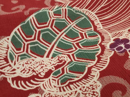 平和屋着物∴極上　夏物　撫松庵　小紋・浴衣兼用　綿　鶴　蓑亀　逸品　DZAB9444kh6
