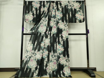 平和屋着物∴極上　夏物　撫松庵　小紋・浴衣兼用　セオアルファ　花丸文　エ霞　ロング丈　洗える着物　逸品　DZAB9446kh6