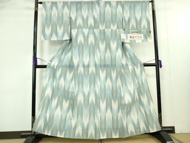 平和屋着物＊極上　夏物　明石ちぢみ　矢羽間道　証紙付き　逸品　DZAB9447kh6