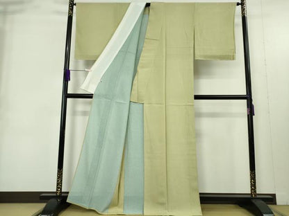 平和屋着物＊極上　夏物　江戸小紋　絽　両面染　鮫小紋柄　若葉色×若芽色　逸品　DZAB9450kh6