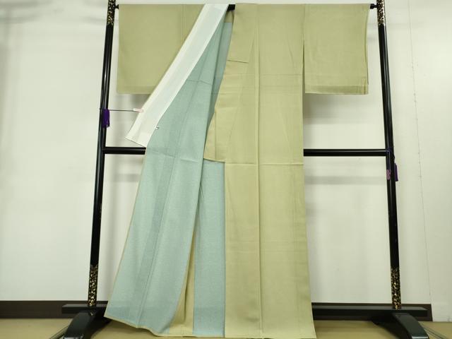 平和屋着物＊極上　夏物　江戸小紋　絽　両面染　鮫小紋柄　若葉色×若芽色　逸品　DZAB9450kh6