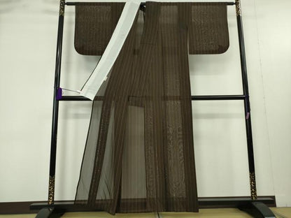 平和屋本店＊希少　夏物　青山みとも　本場黄八丈　夏黄八　黒八丈　紗紬　縞　逸品　DZAB9452kh6