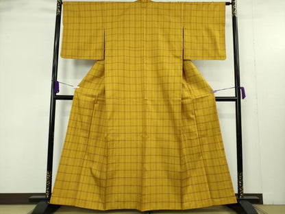 平和屋本店●極上　本場黄八丈　まるまなこ　紬　格子　逸品　DZAB9453kh6