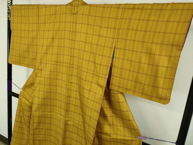 平和屋本店●極上　本場黄八丈　まるまなこ　紬　格子　逸品　DZAB9453kh6