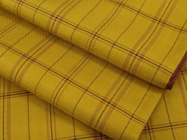 平和屋本店●極上　本場黄八丈　まるまなこ　紬　格子　逸品　DZAB9453kh6