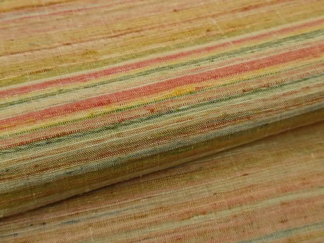 平和屋着物●極上　紅花紬　米沢　横縞　逸品　DZAB9454kh6
