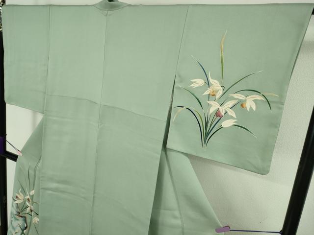 平和屋本店●極上　染刺工芸　大羊居　東京友禅　訪問着　刺繍　草花文　山葵色地　金糸　高島屋扱い　逸品　DZAB9458kh6