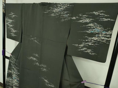 平和屋本店▽極上　創業460年・千總　訪問着　単衣　霞文　羊羹色　銀糸　三越扱い　逸品　DZAB9461kh6