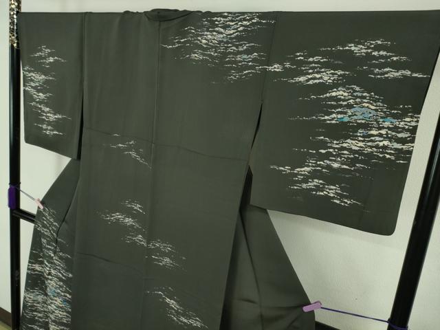 平和屋本店▽極上　創業460年・千總　訪問着　単衣　霞文　羊羹色　銀糸　三越扱い　逸品　DZAB9461kh6