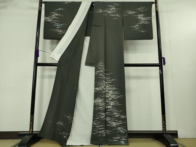 平和屋本店▽極上　創業460年・千總　訪問着　単衣　霞文　羊羹色　銀糸　三越扱い　逸品　DZAB9461kh6