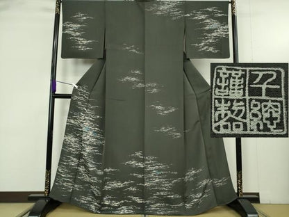 平和屋本店▽極上　創業460年・千總　訪問着　単衣　霞文　羊羹色　銀糸　三越扱い　逸品　DZAB9461kh6