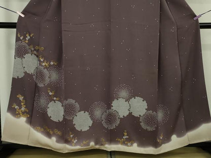 平和屋本店●極上　創業460年・千總 訪問着 刺繍 雪輪 鹿の子 草花文 紅消鼠色地　暈し染め　金彩　松坂屋扱い　逸品　未使用　DZAB9462kh6