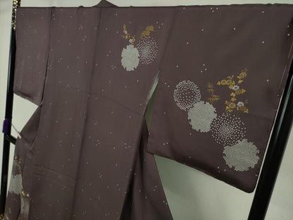 平和屋本店●極上　創業460年・千總 訪問着 刺繍 雪輪 鹿の子 草花文 紅消鼠色地　暈し染め　金彩　松坂屋扱い　逸品　未使用　DZAB9462kh6
