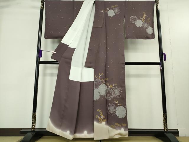 平和屋本店●極上　創業460年・千總 訪問着 刺繍 雪輪 鹿の子 草花文 紅消鼠色地　暈し染め　金彩　松坂屋扱い　逸品　未使用　DZAB9462kh6