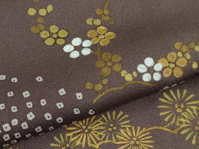 平和屋本店●極上　創業460年・千總 訪問着 刺繍 雪輪 鹿の子 草花文 紅消鼠色地　暈し染め　金彩　松坂屋扱い　逸品　未使用　DZAB9462kh6