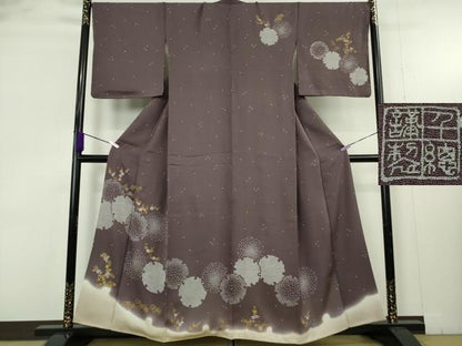 平和屋本店●極上　創業460年・千總 訪問着 刺繍 雪輪 鹿の子 草花文 紅消鼠色地　暈し染め　金彩　松坂屋扱い　逸品　未使用　DZAB9462kh6
