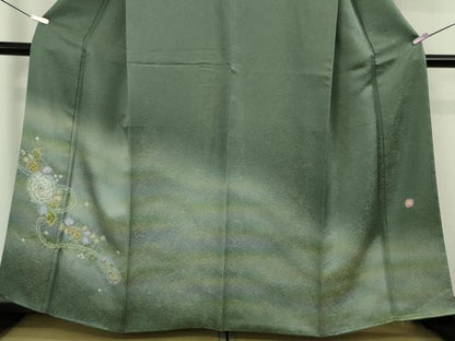 平和屋本店●極上　久保田一竹　幻の辻が花　訪問着　柳煤竹色地　暈し染め　金通し地　逸品　未使用　DZAB9463kh6