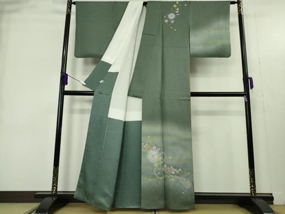 平和屋本店●極上　久保田一竹　幻の辻が花　訪問着　柳煤竹色地　暈し染め　金通し地　逸品　未使用　DZAB9463kh6
