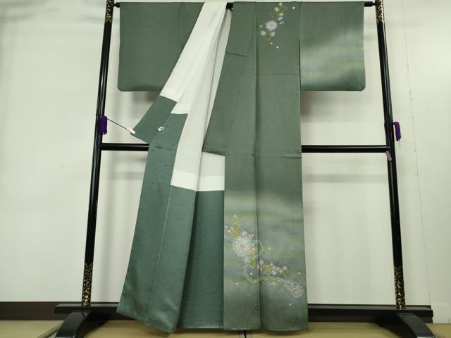 平和屋本店●極上　久保田一竹　幻の辻が花　訪問着　柳煤竹色地　暈し染め　金通し地　逸品　未使用　DZAB9463kh6