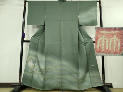平和屋本店●極上　久保田一竹　幻の辻が花　訪問着　柳煤竹色地　暈し染め　金通し地　逸品　未使用　DZAB9463kh6