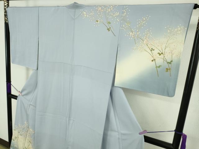 平和屋本店●極上　名門染元　秀美　十日町友禅　訪問着　草花文　パウダーブルー色地　暈し染め　逸品　DZAB9464kh6