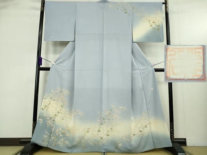 平和屋本店●極上　名門染元　秀美　十日町友禅　訪問着　草花文　パウダーブルー色地　暈し染め　逸品　DZAB9464kh6