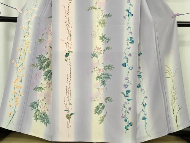 平和屋本店●極上　糸目友禅作家　滝沢晃　訪問着　草花間道　藤色地　暈し染め　逸品　DZAB9465kh6