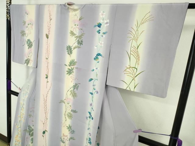 平和屋本店●極上　糸目友禅作家　滝沢晃　訪問着　草花間道　藤色地　暈し染め　逸品　DZAB9465kh6