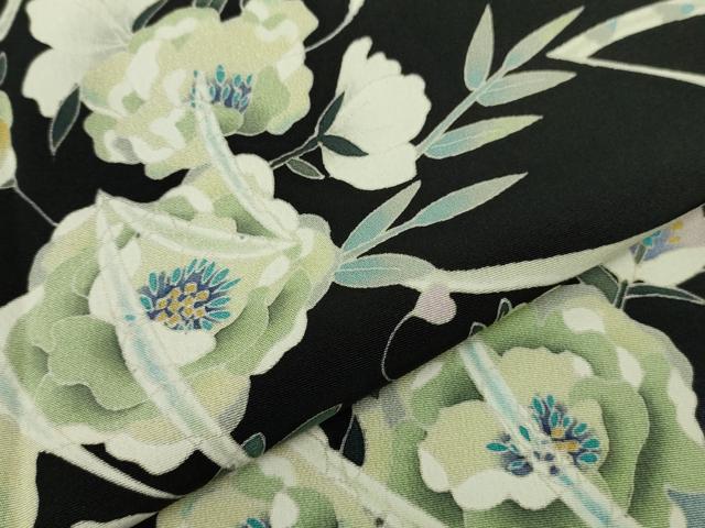 平和屋本店●極上　本加賀友禅作家　松嶋由美　訪問着　草花　ハート　暈し染め　黒地　逸品　未使用　DZAB9467kh6