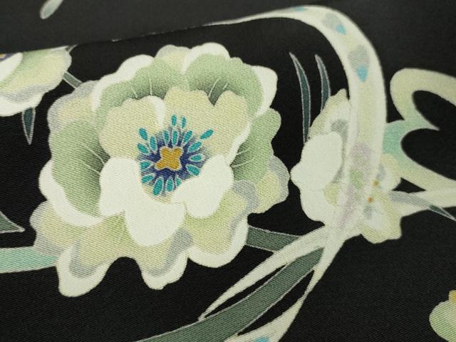平和屋本店●極上　本加賀友禅作家　松嶋由美　訪問着　草花　ハート　暈し染め　黒地　逸品　未使用　DZAB9467kh6