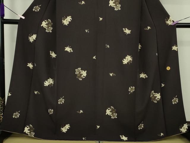 平和屋着物●極上　ジャパンオートクチュール　渡辺雪三郎　小紋　百合　紫黒色地　金彩　逸品　DZAB9468kh6