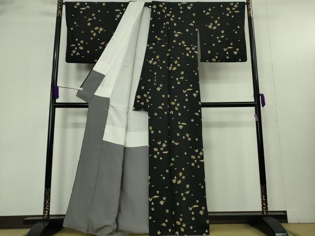 平和屋本店●極上　中国三大刺繍　相良刺繍　総刺繍　小紋　宝尽くし　黒地　逸品　DZAB9469kh6
