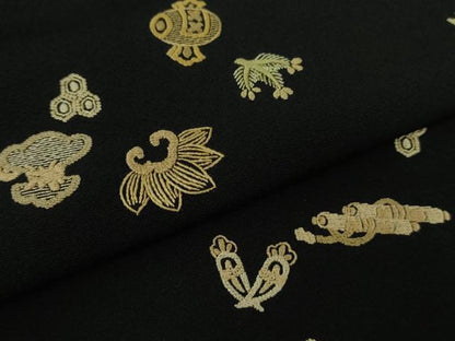 平和屋本店●極上　中国三大刺繍　相良刺繍　総刺繍　小紋　宝尽くし　黒地　逸品　DZAB9469kh6