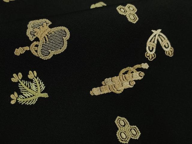 平和屋本店●極上　中国三大刺繍　相良刺繍　総刺繍　小紋　宝尽くし　黒地　逸品　DZAB9469kh6