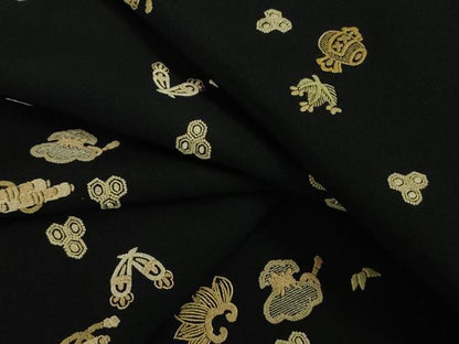 平和屋本店●極上　中国三大刺繍　相良刺繍　総刺繍　小紋　宝尽くし　黒地　逸品　DZAB9469kh6